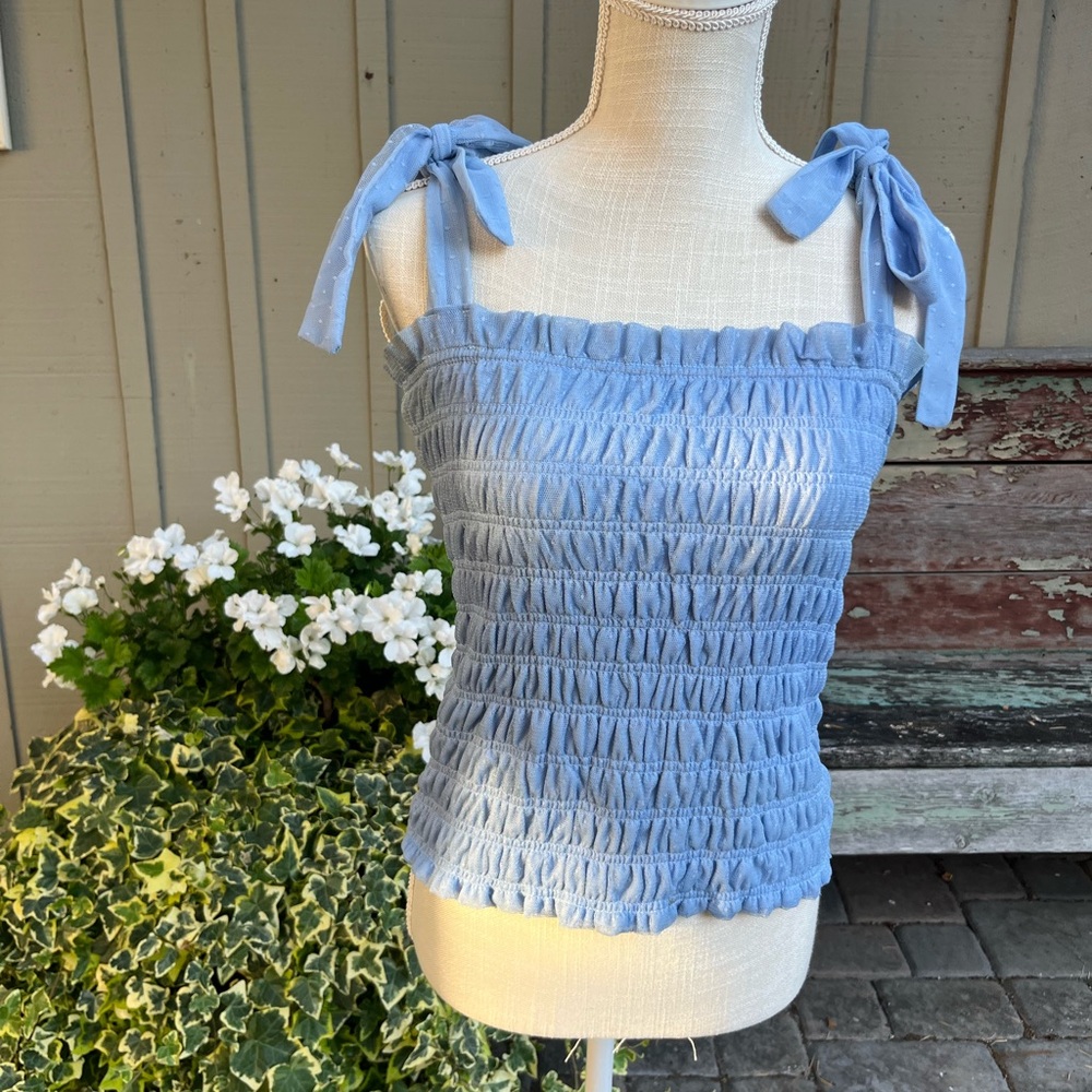 Anthropologie Smocked Femme Cami with Tie Straps in Blue